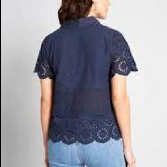 ModCloth Navy Eyelet Success top - Picture 4 of 10